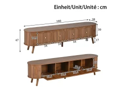 Móvel De Tv*ModernLuxe Móvel de TV moderno 180x38x47 cm - 4 portas - puxadores dourados - pés de madeira - marrom Castanho