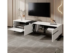 Móvel De Tv|ModernLuxe Móvel de TV moderno 180x38x45 cm - 3 portas - com prateleiras abertas - Branco