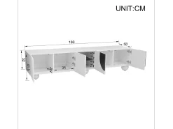 Hot ModernLuxe Móvel de TV moderno 180x40x41,5 cm - 4 portas - Prateleiras abertas - Pés esféricos - MDF + painéis de partículas - Branco