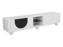 Hot ModernLuxe Móvel de TV moderno 180x40x41,5 cm - 4 portas - Prateleiras abertas - Pés esféricos - MDF + painéis de partículas - Branco