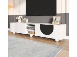 Hot ModernLuxe Móvel de TV moderno 180x40x41,5 cm - 4 portas - Prateleiras abertas - Pés esféricos - MDF + painéis de partículas - Branco