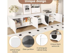 Hot ModernLuxe Móvel de TV moderno 180x40x41,5 cm - 4 portas - Prateleiras abertas - Pés esféricos - MDF + painéis de partículas - Branco