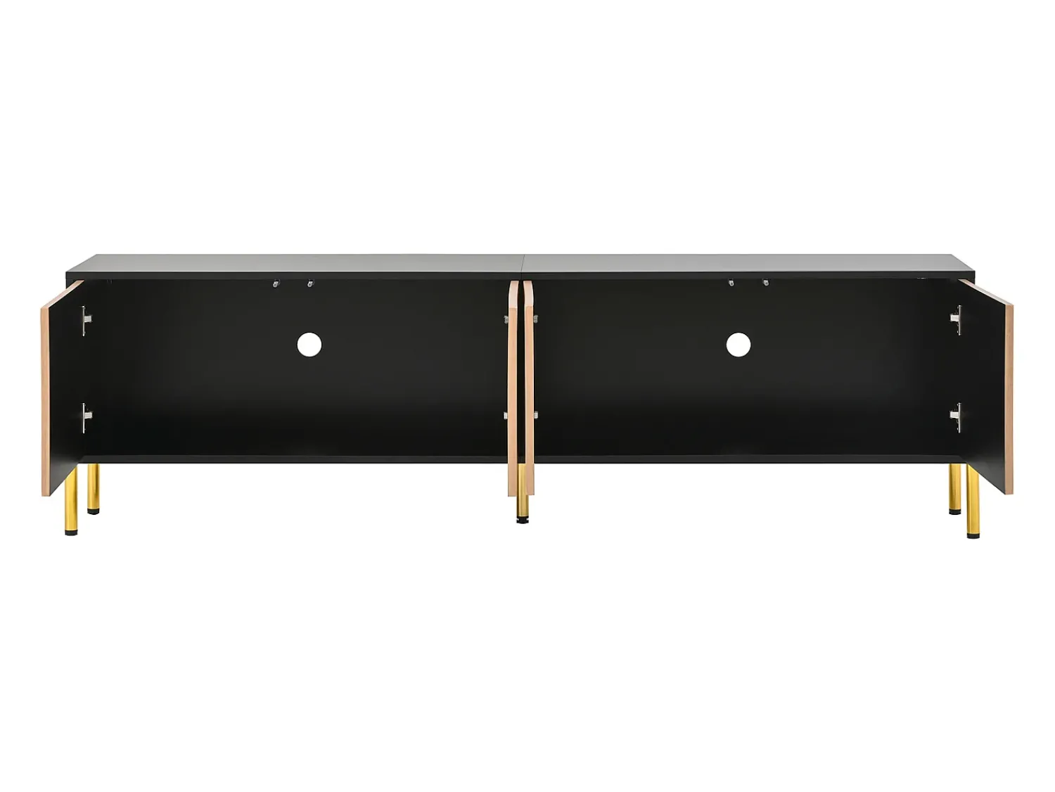 Móvel De Tv*ModernLuxe Móvel de TV moderno 179x35x53,5 cm - 4 portas - Pés de metal - Design sem puxadores - Painéis de partículas - Natural e preto Natural claro