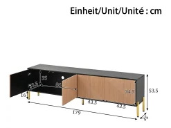 Móvel De Tv*ModernLuxe Móvel de TV moderno 179x35x53,5 cm - 4 portas - Pés de metal - Design sem puxadores - Painéis de partículas - Natural e preto Natural claro