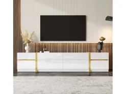 ModernLuxe Móvel de TV moderno 180x40x38 cm - Acabamento brilhante - 4 gavetas e 2 portas - bordas douradas - MDF -^ Móvel De Tv