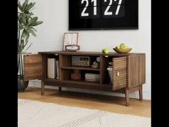 Móvel de TV moderno 110x40x48 cm - com espaço de armazenamento, para sala de estar, quarto, nogueira^ Móvel De Tv