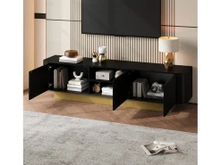Móvel De Tv*ModernLuxe Móvel de TV moderno 170x40x47cm - Design redondo - 3 portas - Prateleiras ajustáveis - Preto
