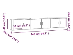 Móvel De Tv|Helloshop26 Móvel de TV multimídia para parede prateleira para TV aparador armário para TV sala de jantar sala de estar quarto 3 peças 80 x 34,5 x 40 cm 02_0029038 Branco