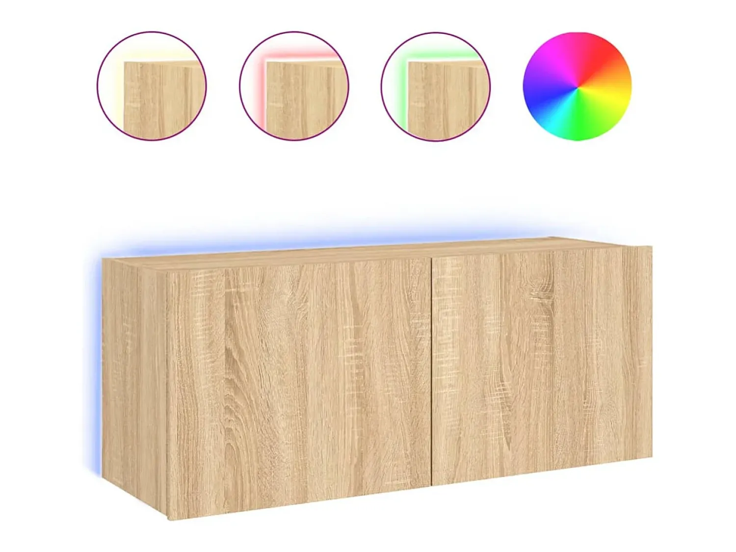 Móvel De Tv|Helloshop26 Móvel de TV multimídia prateleira de TV aparador de TV sala de jantar sala de estar quarto parede com luzes LED carvalho sonoma 100 x 35 x 41 cm marrom 02_0028005 Castanho