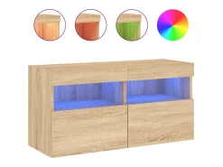 Móvel De Tv|Helloshop26 Móvel de TV multimídia prateleira de TV aparador de TV sala de jantar sala de estar quarto suspenso com luzes LED carvalho Sonoma 80 x 30 x 40 cm marrom 02_0028024 Castanho