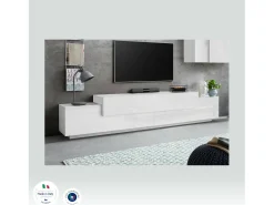 Móvel De Tv*Dmora Móvel de TV Nico, aparador baixo da sala, base de móvel de TV, 100% Fabricado na Itália, 240x45h52 cm, brilhante Branco