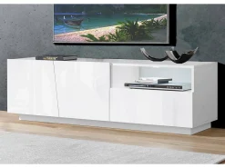 Dmora Móvel de TV Nino, Aparador baixo de sala com 2 portas, Base de móvel de televisão, 100% Fabricado em Itália, 150x43h46 cm, brilhante^ Móvel De Tv