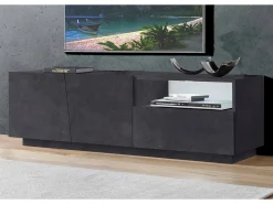 Outlet Dmora Móvel de TV Nino, Aparador baixo de sala com 2 portas, Base de móvel de televisão, 100% Fabricado em Itália, 150x43h46 cm, Ardósia Cinzento