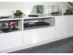 Móvel De Tv*Dmora Móvel de TV Orazio, aparador baixo da sala, base de móvel de TV, 100% Fabricado na Itália, 260x41h46 cm, brilhante Branco