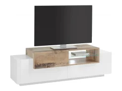Móvel De Tv*Dmora Móvel de TV Pablo, Aparador baixo de sala, Base de móvel de televisão, 100% Fabricado na Itália, 160x45h51 cm, brilhante e Bordo Branco