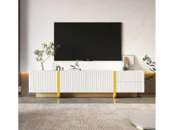 Móvel De Tv* Móvel de TV, Painel de baixo com pernas em blocos de cores em brilhante e preto, com portas e gavetas Branco