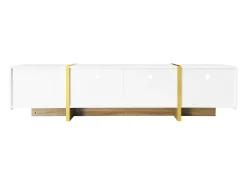 Móvel De Tv* Móvel de TV, Painel de baixo com pernas em blocos de cores em brilhante e preto, com portas e gavetas Branco