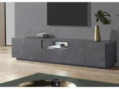 Móvel De Tv*Dmora Móvel de TV Paul, Aparador baixo de sala, Base de móvel de televisão, 100% Fabricado na Itália, 220x43h46 cm, Ardósia Cinzento