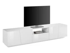 Móvel De Tv*Dmora Móvel de TV Paul, Aparador baixo de sala, Base de móvel de televisão, 100% Fabricado na Itália, 220x43h46 cm, brilhante, com luz LED Branco