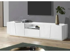 Dmora Móvel de TV Paul, Aparador baixo de sala, Base de móvel de televisão, 100% Fabricado na Itália, 220x43h46 cm, brilhante^ Móvel De Tv