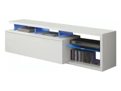 Móvel De Tv|Dmora Móvel de TV Pittsburgh, Buffet de sala, Aparador para televisão de sala com 1 porta, Móvel de TV com luz LED, 150x41h50 cm, brilhante Branco