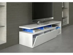 Móvel De Tv|Dmora Móvel de TV Pittsburgh, Buffet de sala, Aparador para televisão de sala com 1 porta, Móvel de TV com luz LED, 150x41h50 cm, brilhante Branco