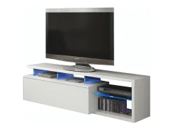 Móvel De Tv|Dmora Móvel de TV Pittsburgh, Buffet de sala, Aparador para televisão de sala com 1 porta, Móvel de TV com luz LED, 150x41h50 cm, brilhante Branco