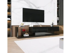 Móvel De Tv* Móvel de TV com gavetas, aparador de TV com iluminação LED e prateleiras de vidro, rack para TV para sala de estar. Preto