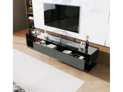 Móvel De Tv* Móvel de TV com gavetas, aparador de TV com iluminação LED e prateleiras de vidro, rack para TV para sala de estar. Preto