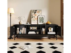 Móvel De Tv*Hauss Spole Móvel de TV e natural com 2 portas, pés em metal, portas com efeito de madeira, 150 x 38 x 55 cm Preto