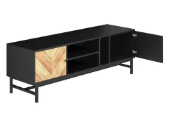 Móvel De Tv*Hauss Spole Móvel de TV e natural com 2 portas, pés em metal, portas com efeito de madeira, 150 x 38 x 55 cm Preto