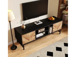 Móvel De Tv*Hauss Spole Móvel de TV e natural com 2 portas, pés em metal, portas com efeito de madeira, 150 x 38 x 55 cm Preto