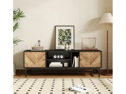 Móvel De Tv*Hauss Spole Móvel de TV e natural com 2 portas, pés em metal, portas com efeito de madeira, 150 x 38 x 55 cm Preto