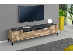 Móvel De Tv*Dmora Móvel de TV Raffaele, Aparador baixo de sala com 2 portas, Base de móvel de televisão, 100% Fabricado na Itália, 200x40h47 cm, Ardósia e Bordo Castanho