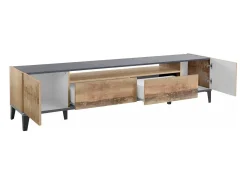 Móvel De Tv*Dmora Móvel de TV Raffaele, Aparador baixo de sala com 2 portas, Base de móvel de televisão, 100% Fabricado na Itália, 200x40h47 cm, Ardósia e Bordo Castanho