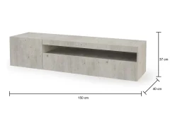 Móvel De Tv|Dmora Móvel de TV Roberto, Aparador baixo de sala com 2 portas, Base de móvel de televisão, 100% Fabricado na Itália, 150x40h37 cm, Cimento, com luz LED Cinzento
