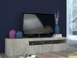 Clearance Dmora Móvel de TV Roberto, Aparador baixo de sala com 2 portas, Base de móvel de televisão, 100% Fabricado na Itália, 150x40h37 cm, Cimento Cinzento