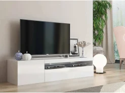 Dmora Móvel de TV Roberto, Aparador baixo de sala com 2 portas, Base de móvel de televisão, 100% Fabricado na Itália, 150x40h37 cm, brilhante^ Móvel De Tv