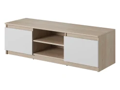 Móvel De Tv* Móvel de TV simples 120 cm com LED, para televisor, 2 armários e prateleiras, corpo carvalho sonoma, frentes branco fosco Natural claro
