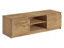 Móvel De Tv| Móvel de TV simples 120 cm com LED, para televisor, 2 armários e prateleiras, castanheiro Natural escuro