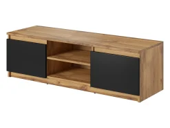 Móvel De Tv* Móvel de TV simples 120 cm, para televisor, 2 armários e prateleiras, estrutura carvalho wotan, frentes preto mate Natural escuro