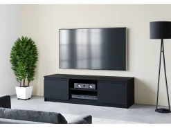 Móvel de TV simples 120 cm, para televisor, 2 armários e prateleiras, estrutura preta, frentes mate^ Móvel De Tv