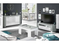 Dmora Móvel de TV Stamford, Aparador para televisão da sala, Móvel de TV 2 portas, Aparador baixo para sala, 120x42h40 cm, e Cimento Branco