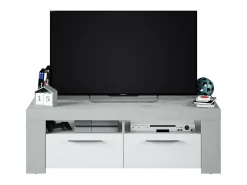 Dmora Móvel de TV Stamford, Aparador para televisão da sala, Móvel de TV 2 portas, Aparador baixo para sala, 120x42h40 cm, e Cimento Branco