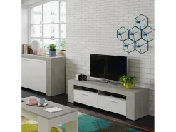 Dmora Móvel de TV Stamford, Aparador para televisão da sala, Móvel de TV 2 portas, Aparador baixo para sala, 120x42h40 cm, e Cimento Branco