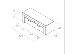 Dmora Móvel de TV Stamford, Aparador para televisão da sala, Móvel de TV 2 portas, Aparador baixo para sala, 120x42h40 cm, e Cimento Branco