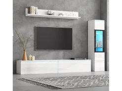 Merax Móvel de TV suspenso + conjunto de vitrine de sala - LEDs - Aglomerado - brilhante^ Móvel De Tv