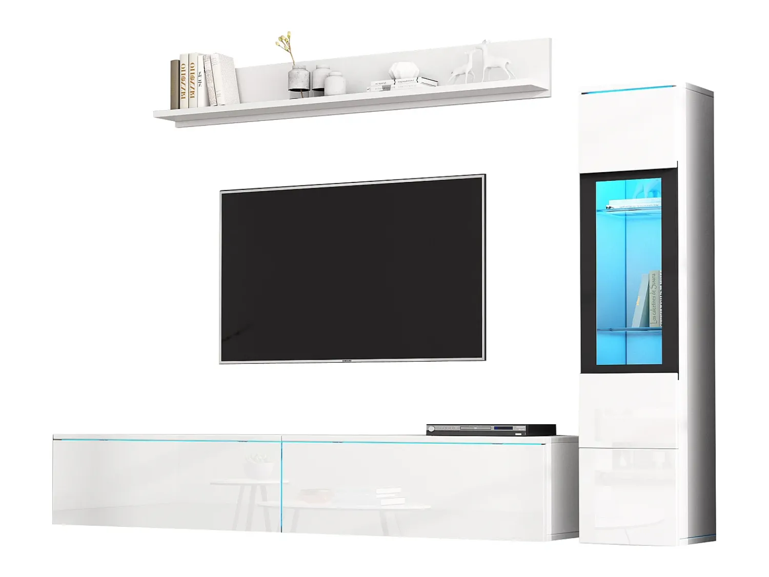 Merax Móvel de TV suspenso + conjunto de vitrine de sala - LEDs - Aglomerado - brilhante^ Móvel De Tv