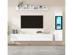 Merax Móvel de TV suspenso + conjunto de vitrine de sala - LEDs - Aglomerado - brilhante^ Móvel De Tv