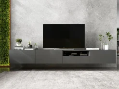 Móvel de TV suspenso com 1 porta e nicho, gaveta – corpo Grafite mate, frentes Grafite mate – 120 cm Cinzento